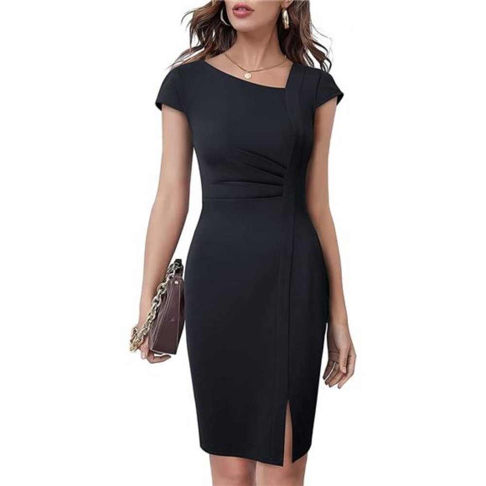 Women Elegant Front Split Business Formal Vintage Slim Dress